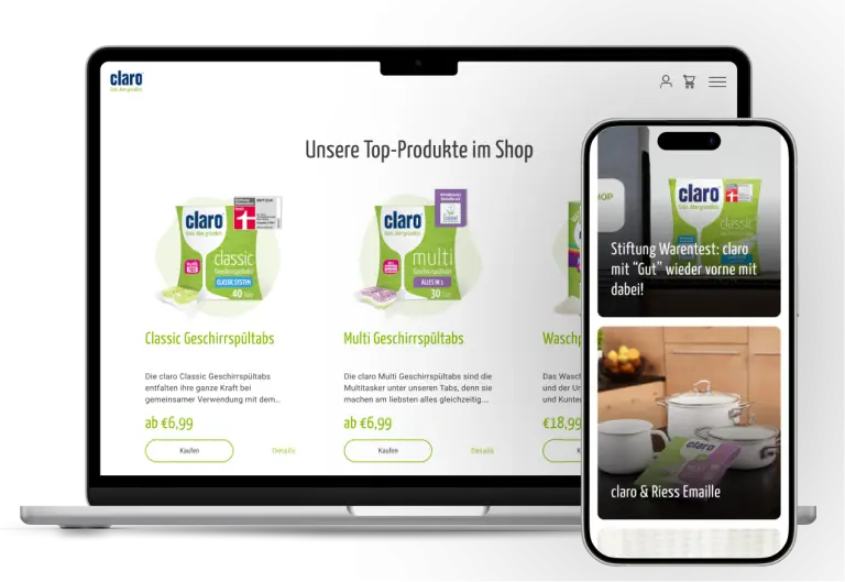 claro – Website, Shop & Magazin